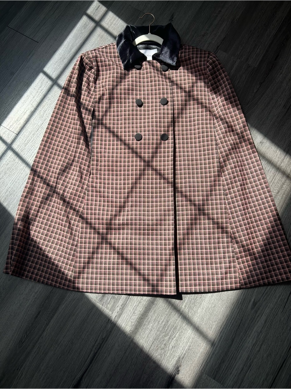 Double Breasted Plaid Cape Coat Large